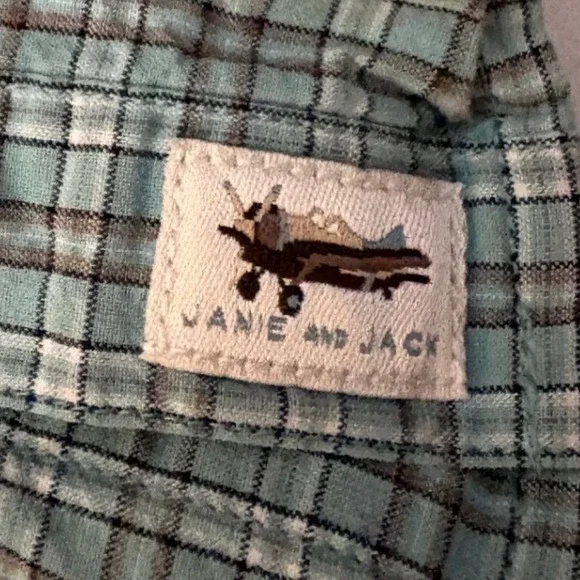 Janie and Jack Boys Teal Blue Plaid Button Down Shirt Long Sleeve 5T Cotton - Picture 2 of 5